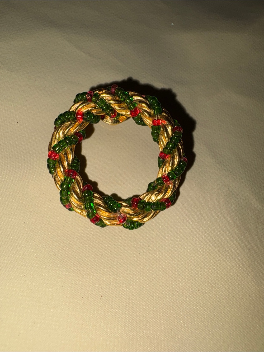 Gold Twisted Wreath Bracelet with Red and Green Beads